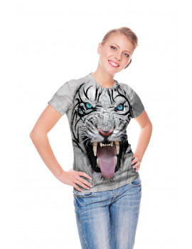 Big Face Tribal White Tiger T-Shirt