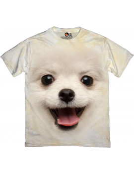 Closeup Furry Happiness White Pomeranian Spitz Dog T-Shirt