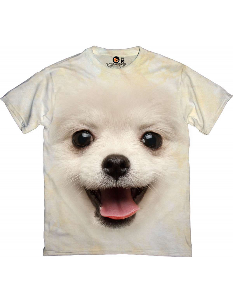 Closeup Furry Happiness White Pomeranian Spitz Dog T-Shirt