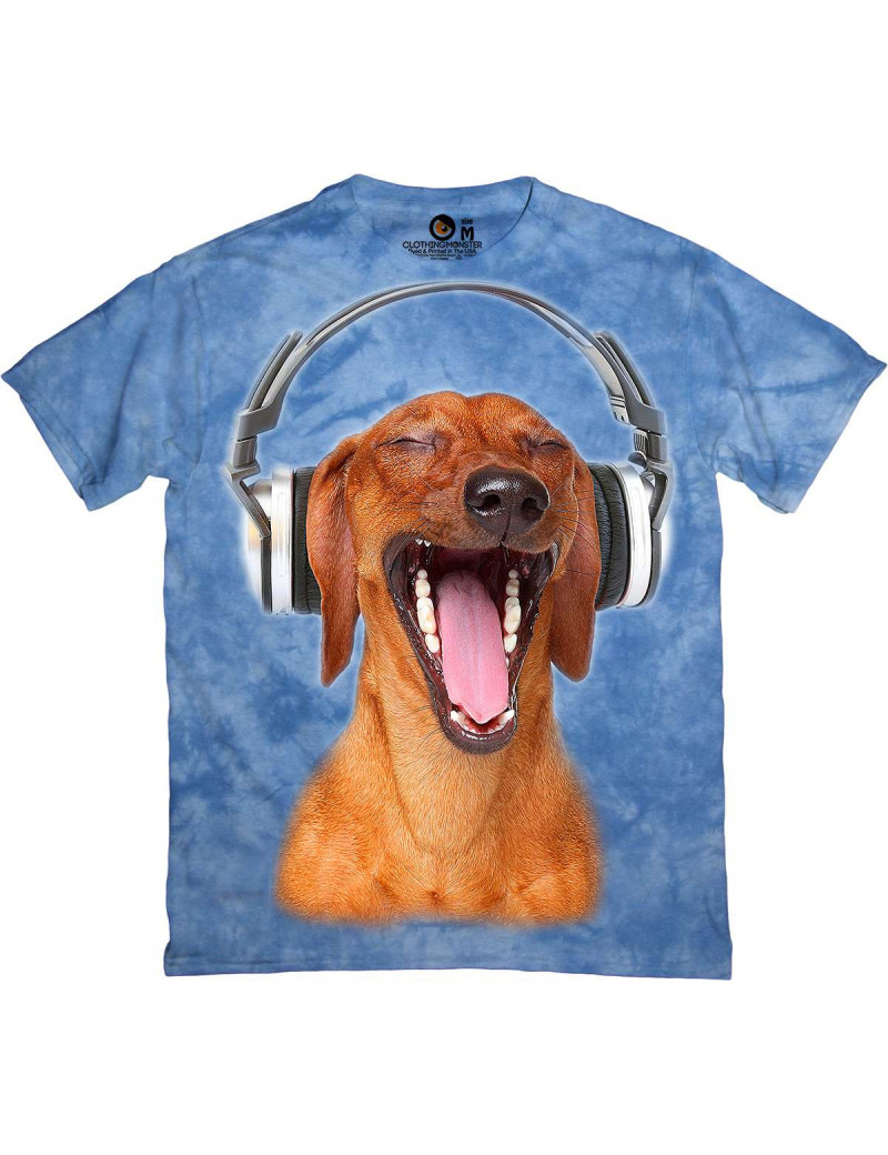 Dachshund Listen Music in Headphones T-Shirt