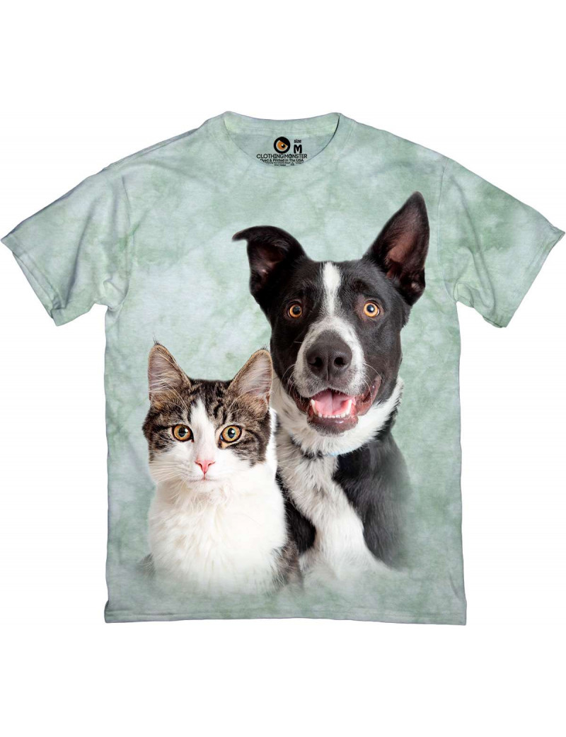 Tabby White Cat and Happy Border Collie T-Shirt