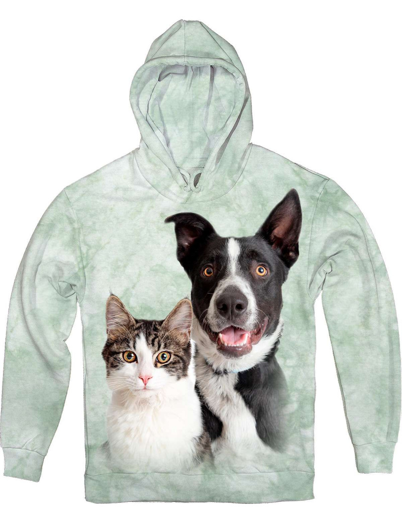 Tabby White Cat and Happy Border Collie Hoodie
